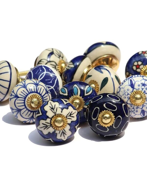 Blue Pottery Drawer Knobs (Set of 6)